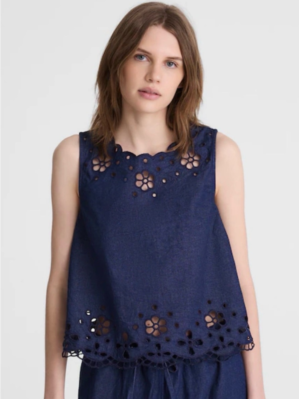 NWT Madewell Denim Embroidered Shell Top